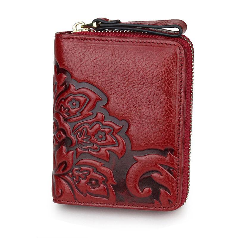 Full-leather China Style Short Wallet Women's Card Bag Multifunctional Organ Page ID Cowhide Folded Change Folder