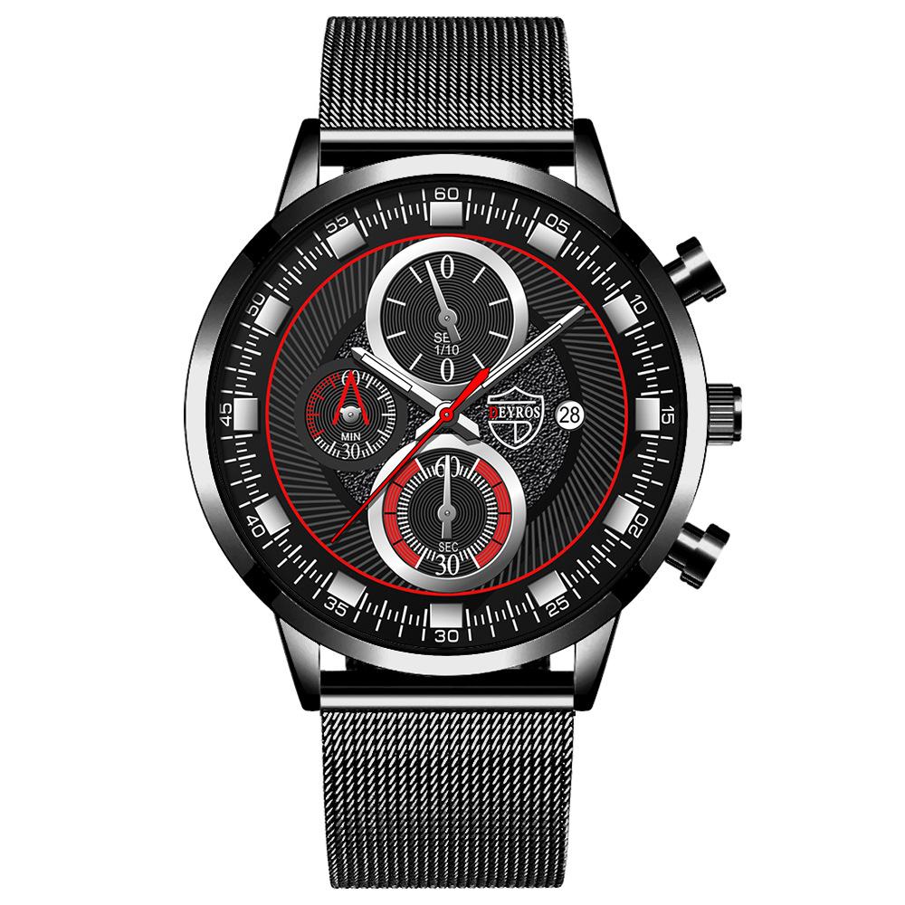 Stainless Steel Mesh Strap Watch Men'S Fashion Calendar Luminous Quartz Watch