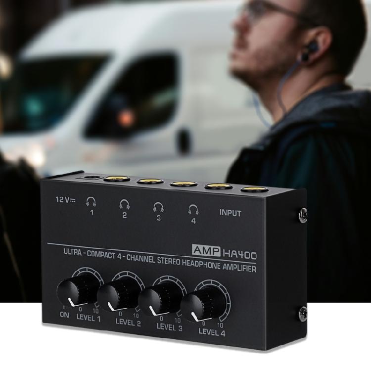 4 Channel Headphone Amplifier Headphones Mixer with DC12V Power Supply and Flexible Input/Output Connection