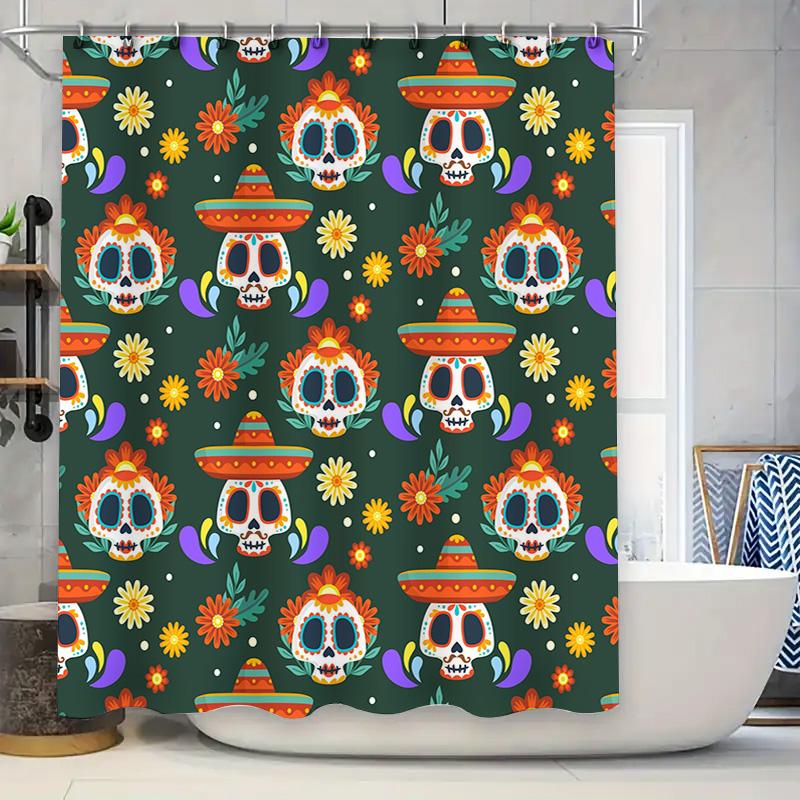 

Mexican Skulls Shower Curtain, Multicolor Pattern Decorative Bathtub Covering, Festive Home Accessories For Cinco De Mayo Or Hal W60H190(CM)-1 Pcs