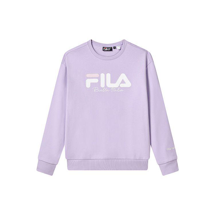 FILA Loose Fit Logo Knit Pullover Long Sleeve Sweatshirt Unisex sweatshirt Light-Purple F11U249201F-VT