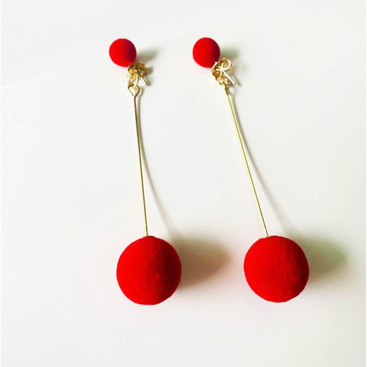 Korean Black Velvet Ball Drop Earrings - Elegant Autumn/Winter Style for Women