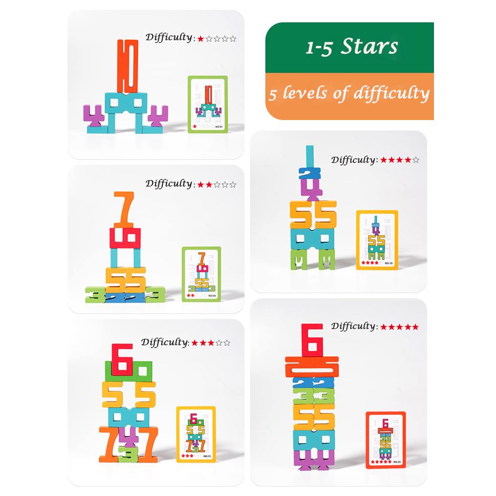 Holzzahlen-Bausteine Montessori Kreatives Puzzle Stapelspielzeug Lernspielzeug Entwicklung des frühen mathematischen und logischen Denkens