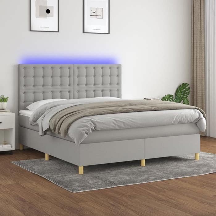 VidaXL Slatted Bed Base with Mattress and LED, Upholstered Bed, Double Bed, Adult Bed for Interior Bedroom, 3135773