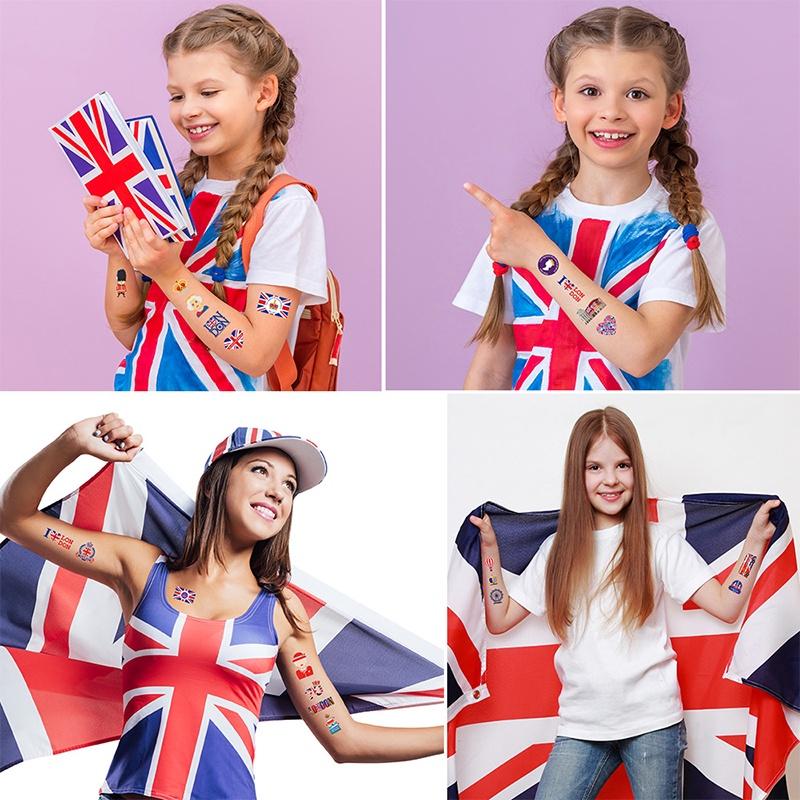 Waterproof Uk Flag Tattoo Sticker With Queen's Crown Perfect For Party Or Event