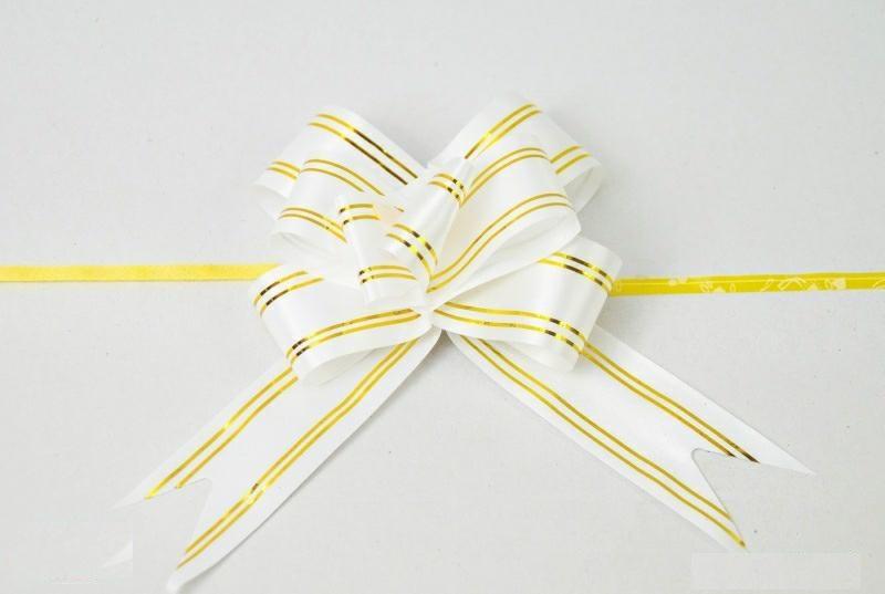 Ribbon 3x50 , White with Gold Stripes, 10 Pcs. | Wst-0011