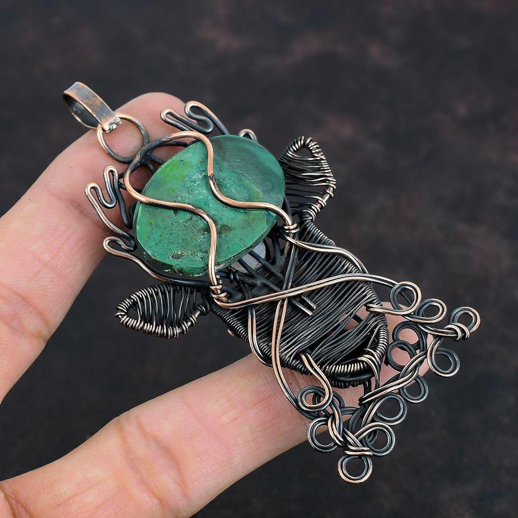 Malachite Pendant Copper Wire Wrapped Pendant Rainbow Moonstone Pendant Handmade Jewelry Deer Face Pendant Gemstone Pendant Gifts For Friend
