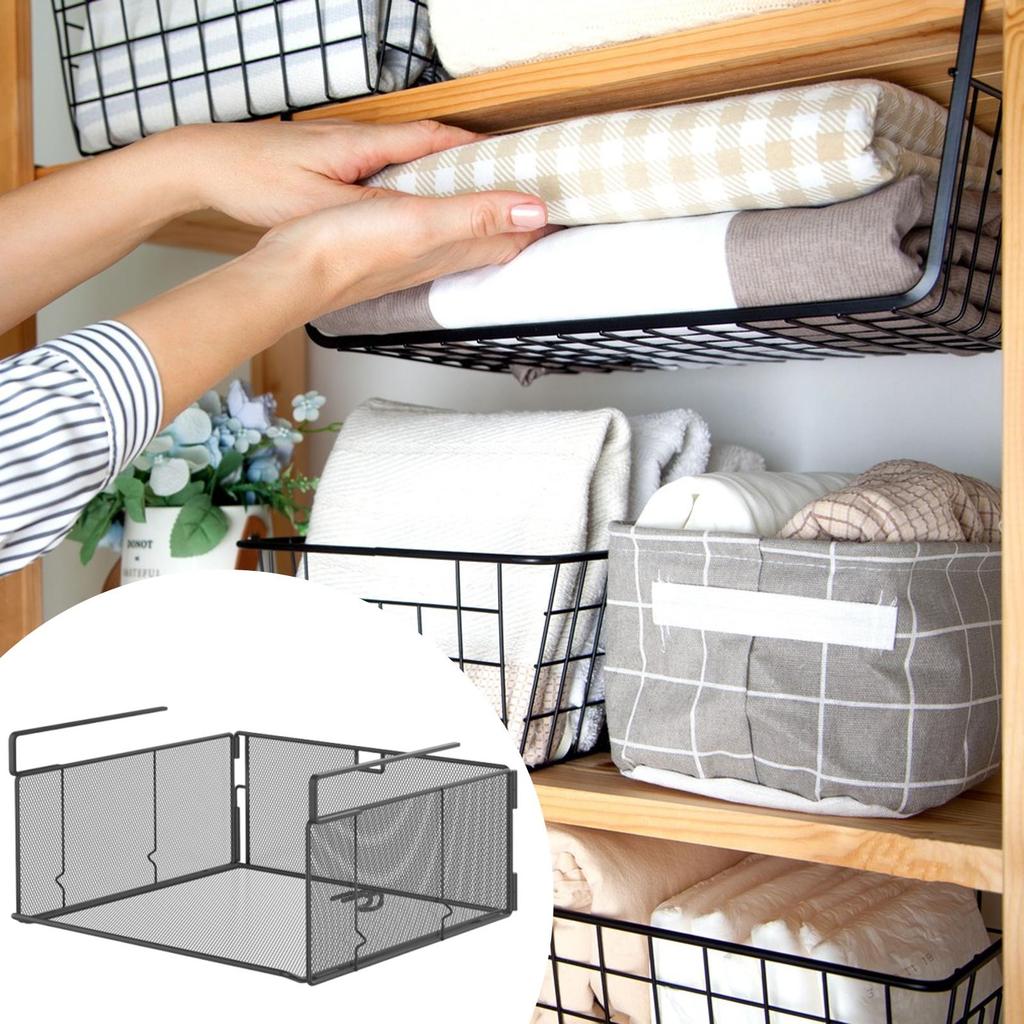 Under Cabinet Shelf Basket Pull Out Shelf Extender Hanging Storage Baskets Wire Rack Storage Organizer for Dorm ,Desk, Closet