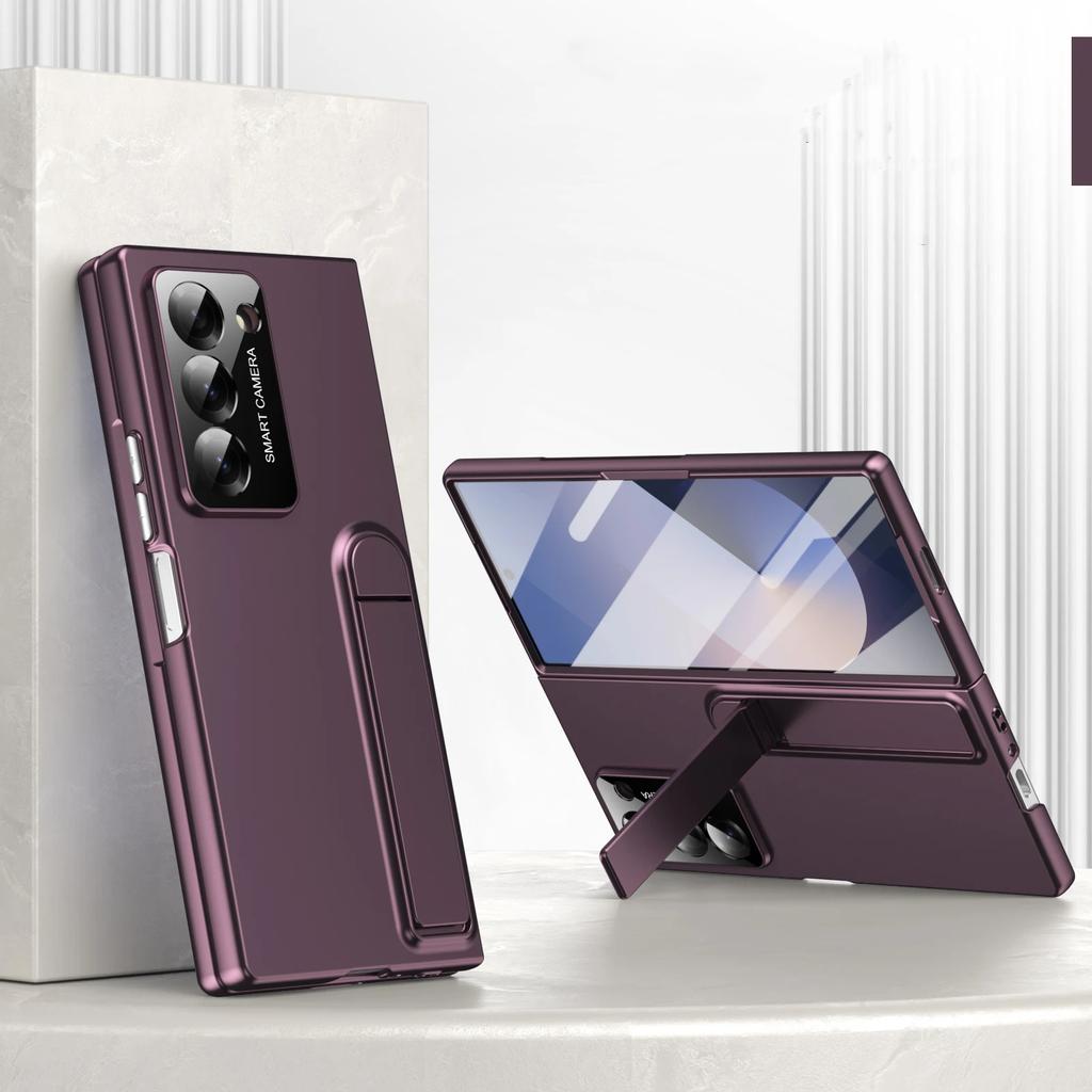 Luxury Matte with Kickstand Holder Phone Case for Samsung Galaxy Fold Z 7 6 5 4 3 Built in Screen Protect Back Shockproof Cover
