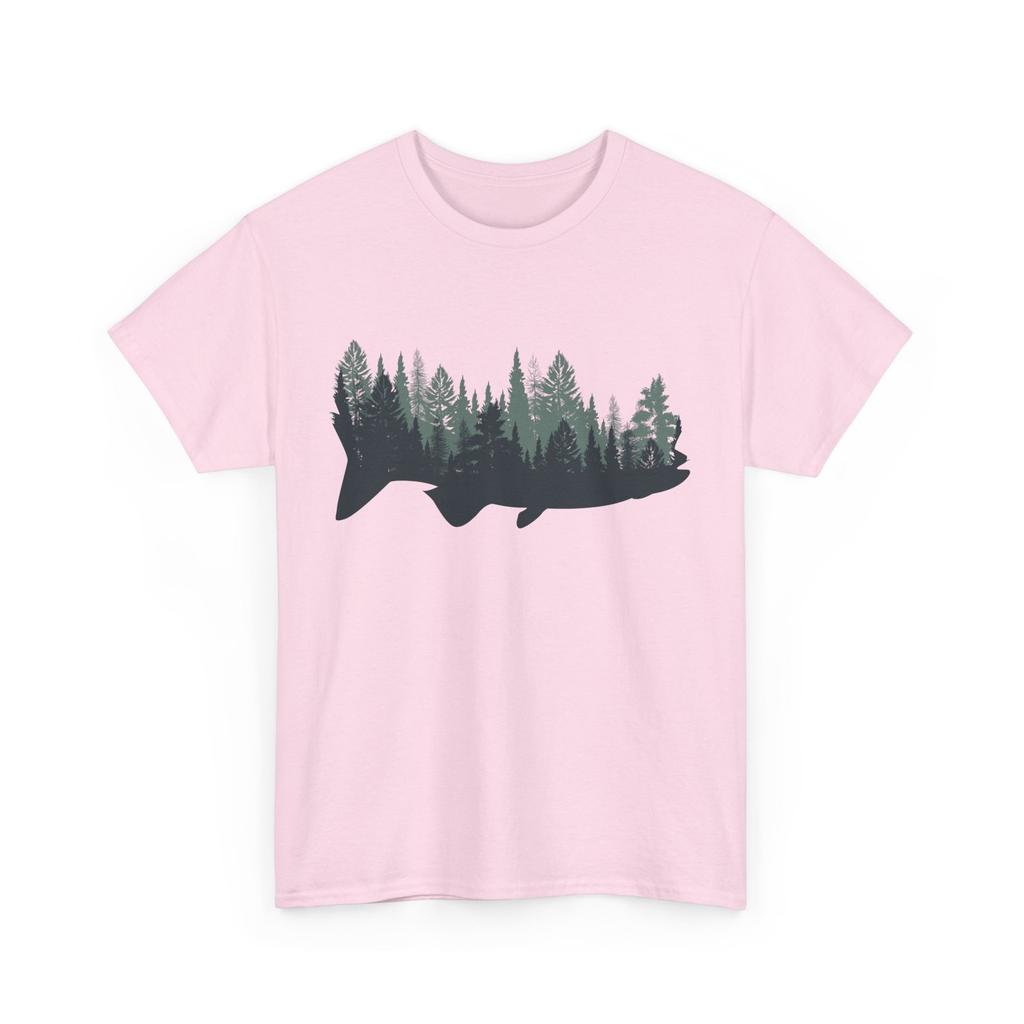Wildlife Fishing T-Shirt, Pine Trees Fisherman Nature Lovers Shirt