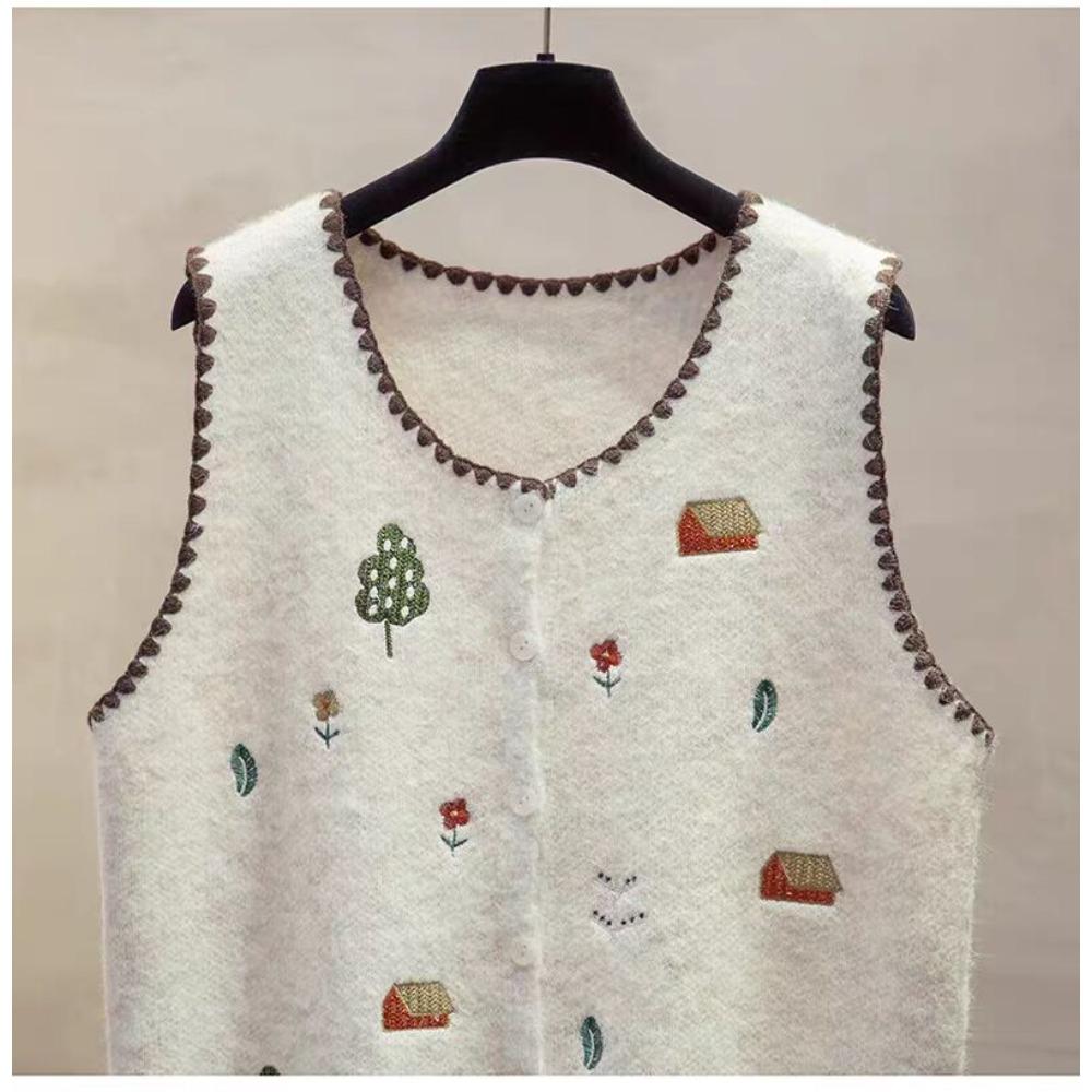 2026 Autumn New Women Sweater Knitting Fashion Tops Cardigan Lady Sleeveless Embroidery Floral Vest Tank Shirt Loose Casual