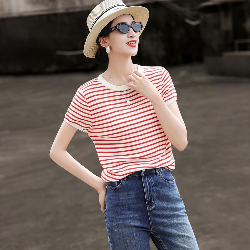 Lanseer Women s Lyocell Striped Knit Top M