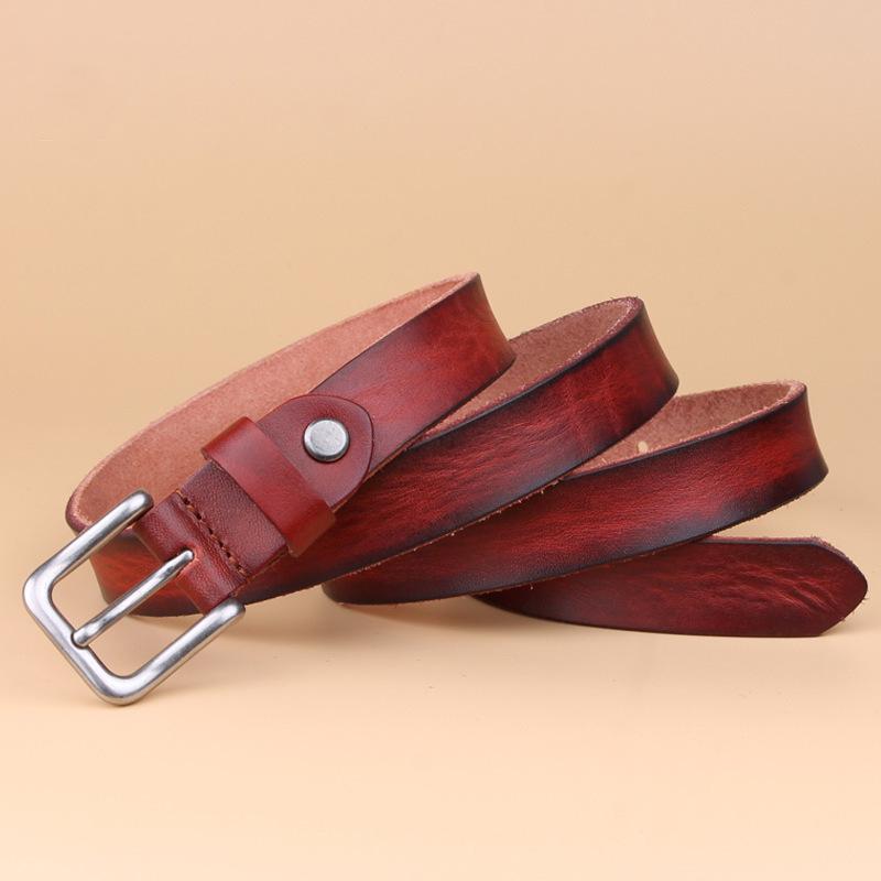 Vintage Leather Belt Genuine Leather Denim Top Layer Cowhide Women's Belt Korean Style Casual Thin Pin Buckle Belt