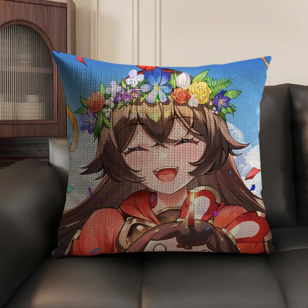 Amber Cute Genshin Impact Cushion Cover Natural Linen Organic Fabric DoubleSided Printing Sofa Home Decor Gift Pillow Case