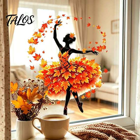 Decorative PVC Window Film Ballet Girl Static Glass Sticker, Autumn Thanksgiving Theme Film, Removable Reusable Stickers Decal for Home Living