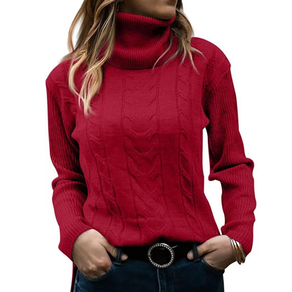 Women's Casual Solid Color Lapel Bottom Knit Sweater Vintage Cable Sweater
