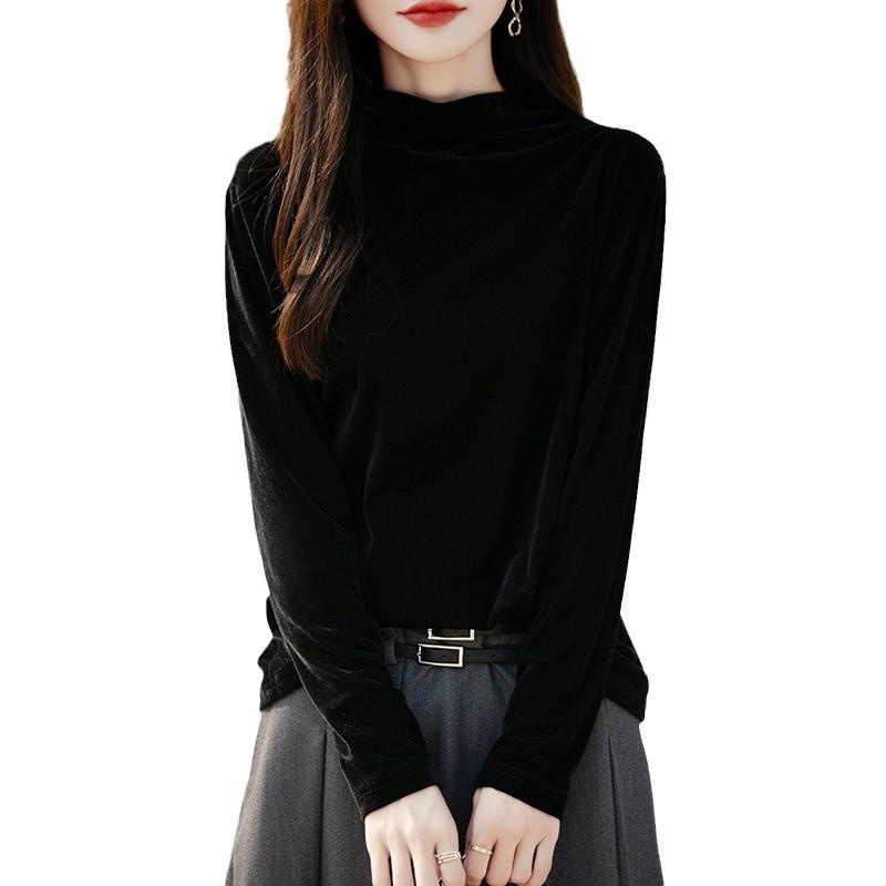 Autumn and Winter Women's Warm Loose Bottoming Shirt Simple Long-sleeved Knit Shirt Fashion Light Luxury Inner Tops