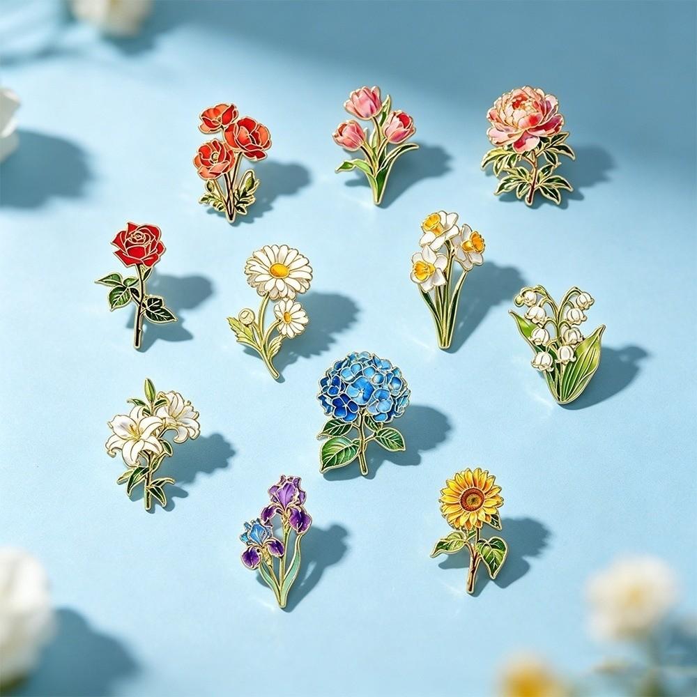 Enamel Material Enamel Flower Pins Botanical Design Lapel Brooches Clothing Bag Accessory