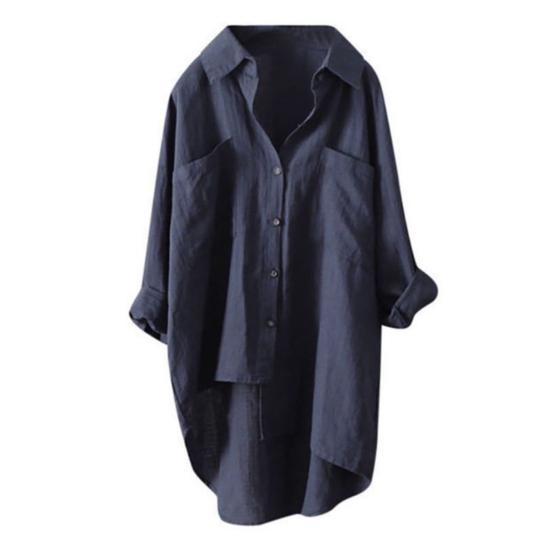 

Сзади, большой размер, подол, длинный рукав, свободные двойные карманы, удлиненная повседневная рубашка. M темно-синий