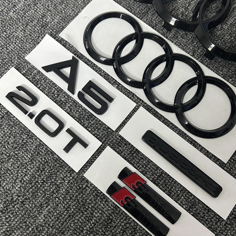zbts2 A5 2010-2019 4Ring logo ABS Black Car Hood Front Grill Rear Trunk Emblem Sticker A5 Mark Quarrto 2.0T Sline Emblem