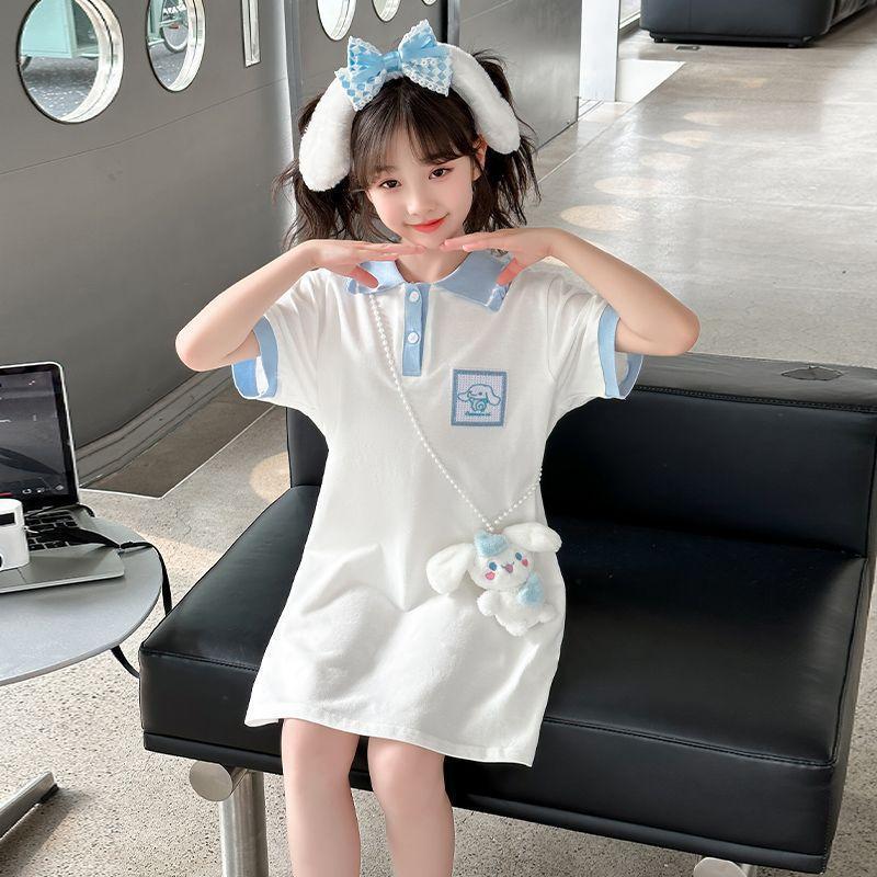 Girls Korean Summer Short Sleeve Cartoon Dress for Big Kids Fashionable and Trendy