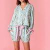Europe, America 11 Autumn and Winter New Women's Clothing Christmas Printing V-neck Long-sleeved Pajamas Set Shorts Women