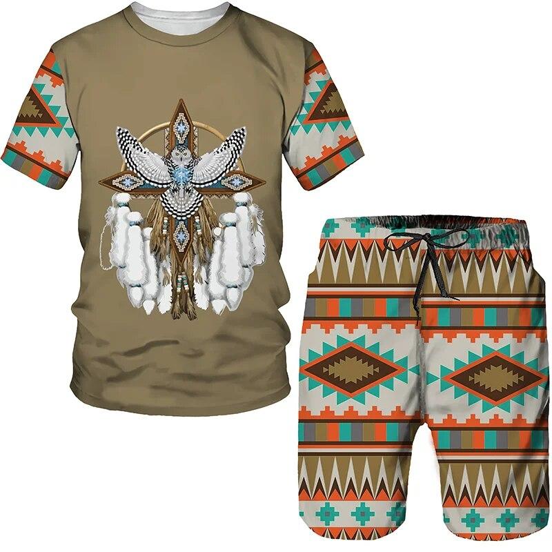 Newest Ethnic Wind Graphics Retro Print Oversized T-shirts Shorts Suit Vintage Clothes Short Sleeve Summer Men's Sets