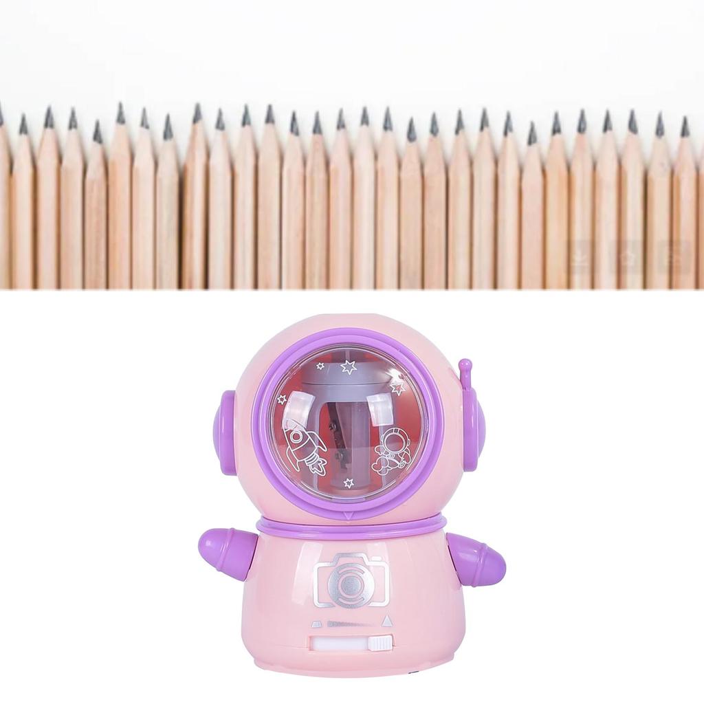Spaceman Pencil Sharpeners Cartoon Cute Safe Flexible Electric Pencil Sharpener for Classroom Home Pink