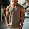 Men Vest Solid Color Round Neck 6 Buttons Sleeveless Vest Top Loose Fit Casual Pullover Tops Streetwear