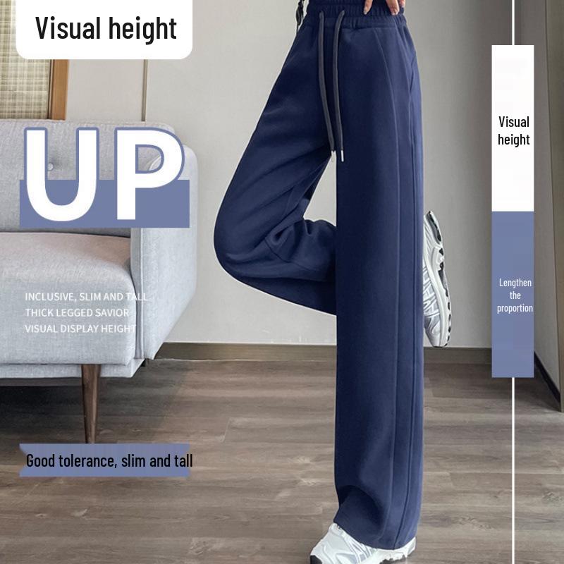 

Женские спортивные брюки с высокой посадкой и широкими штанинами темно-синего цвета - Облегающий крой, повседневный драпированный стиль для весны и осени 2024 M темно-синий