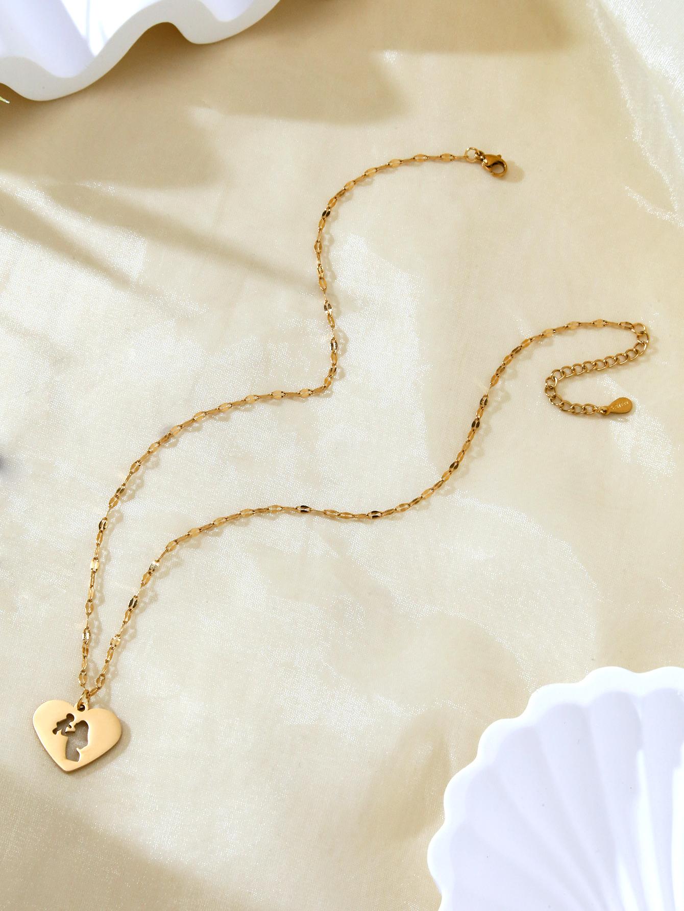 

1 шт. Изящное и простое ожерелье-подвеска в виде сердца из нержавеющей стали с 18-каратным золотым покрытием, аксессуар для подарка на День матери