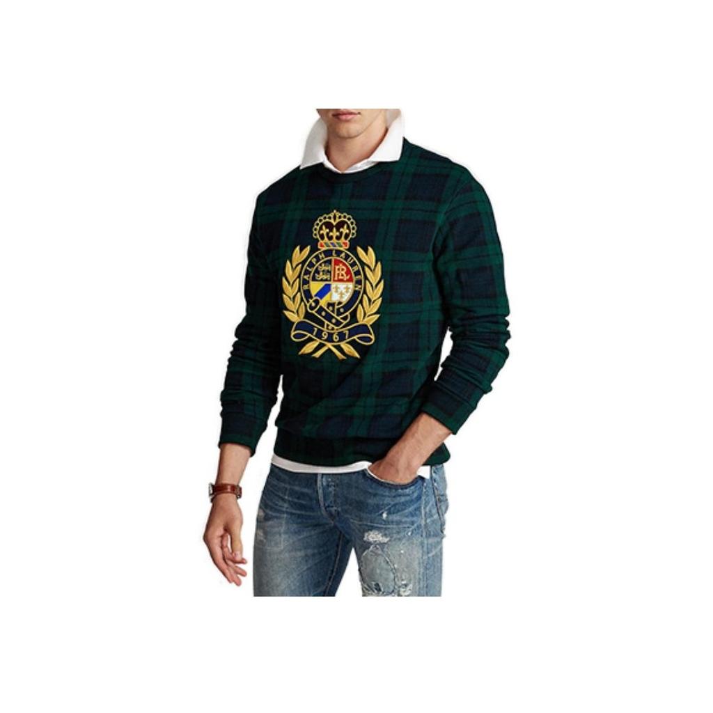 Polo Ralph Lauren Ss23 Plaid Pattern Embroidered Crew Neck Long Sleeve Sweatshirt Men Sweatshirt Green 710861761-001