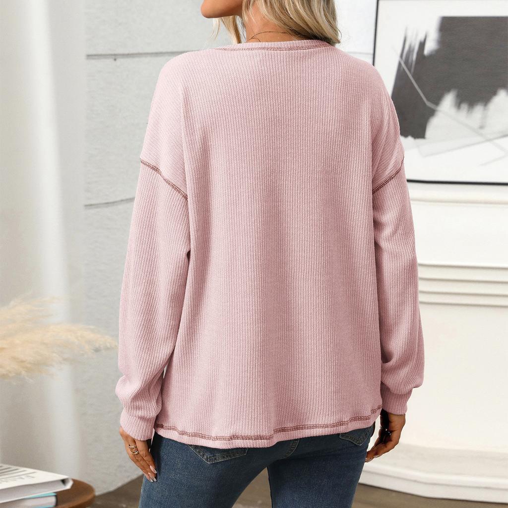 Women's Crewneck Sweatshirt with Pocket, Casual Loose Fit Long Sleeve Pullover