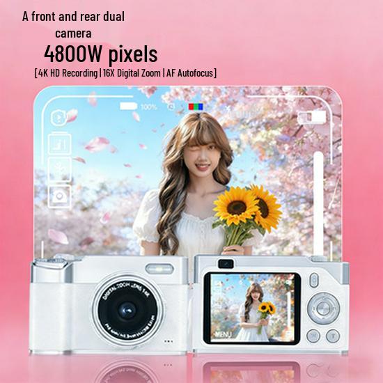 Campus Vlog High-Pixel Dual-Lens Camera with 16X Zoom and HD Video Recording