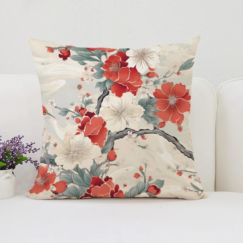 Cushion Cover 50X50 Japanese Cherry Blossom Bed Pillowcases Covers For Bed Pillows Pillow Cases 45X45 Cushions Cover Home Decor