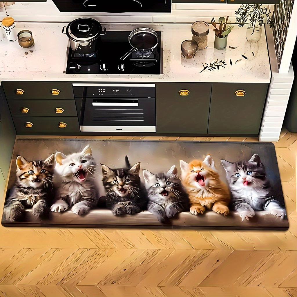 Cute Cartoon Kitten Carpet Rug Home Decoration Fluffy Floor Mat Living Room Bedroom Kitchen Black White Brown Patterns