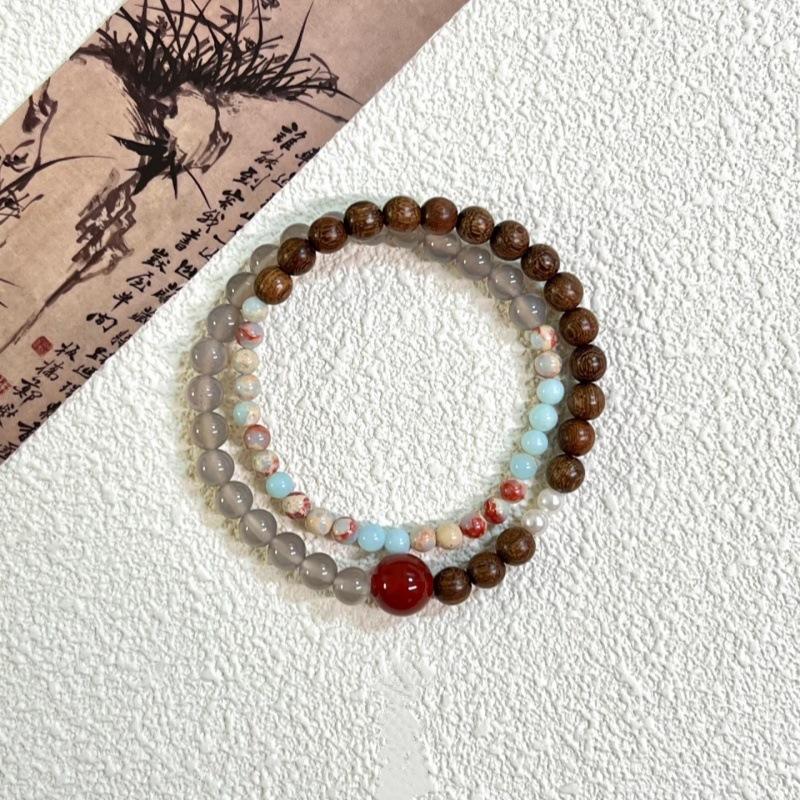 Chinese Style Wooden Beads Double Layered Wearing Simple Personality Versatile Bracelet Jewelry