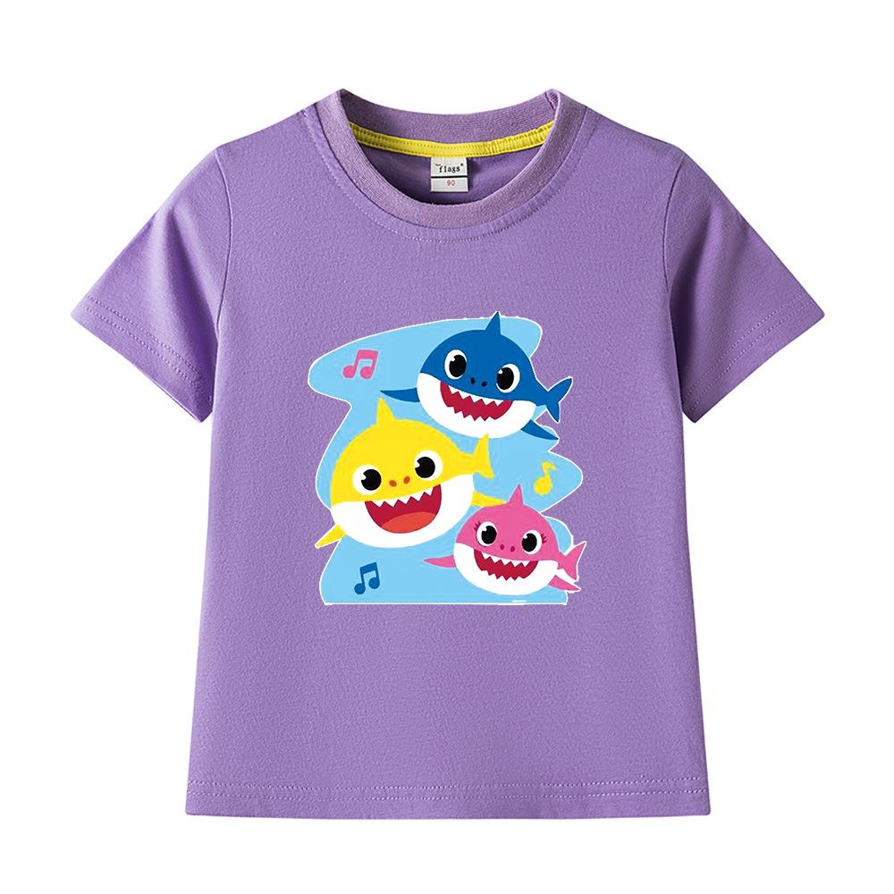 2024 Baby Shark Pure Cotton Short-Sleeve T-Shirt for Kids – Boys' and Girls' Summer Wear
