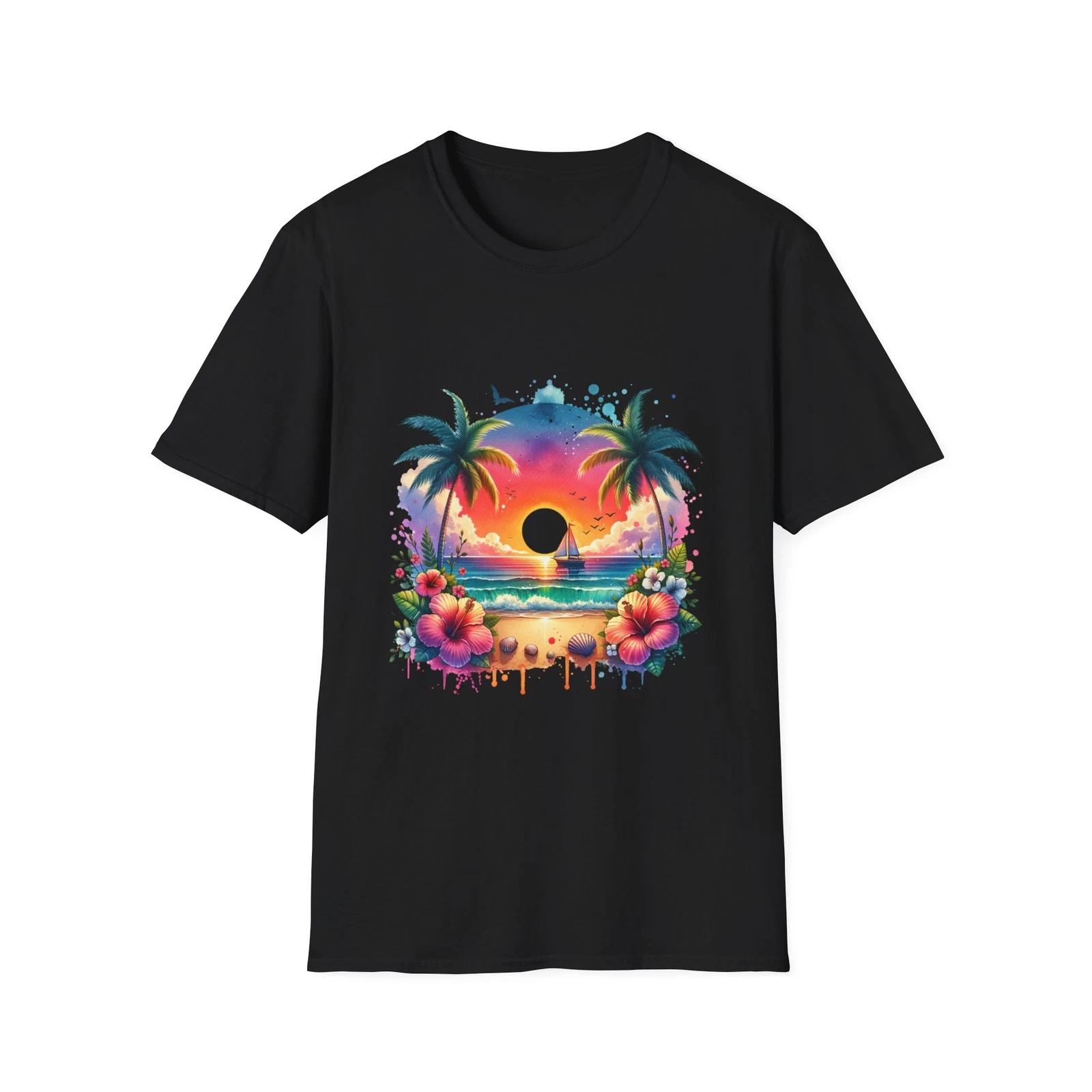 Tropical Sunset Unisex T-Shirt, Beachwear, Summer Vibes, Vacation Tee, Gift for XL