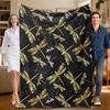 1 Piece Dragonfly Pattern Black Flannel Blanket, Soft, Suitable for Sofa, Bed, Office, All-season Use.