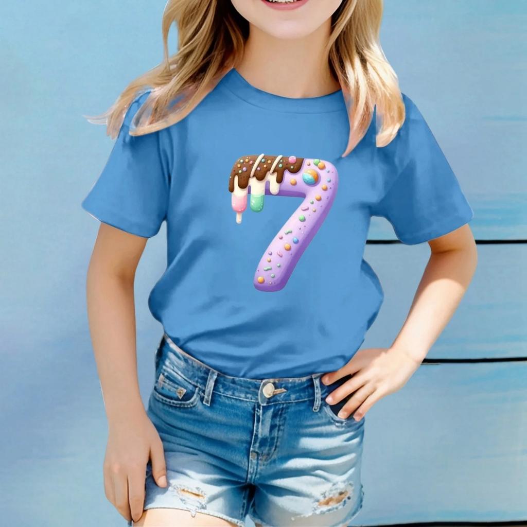 Nuova T-shirt per Bambini con Stampa del Numero 67 Abbigliamento per Bambine T-shirt Girocollo Casual Comoda Manica Corta Abbigliamento