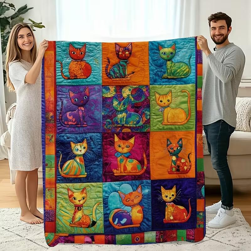 Paw Prints in Quilt Pattern Used for Sofa Bedroom Living Room Bed Couch Chair Warm Blanket Travel Flannel Fabric Blankets