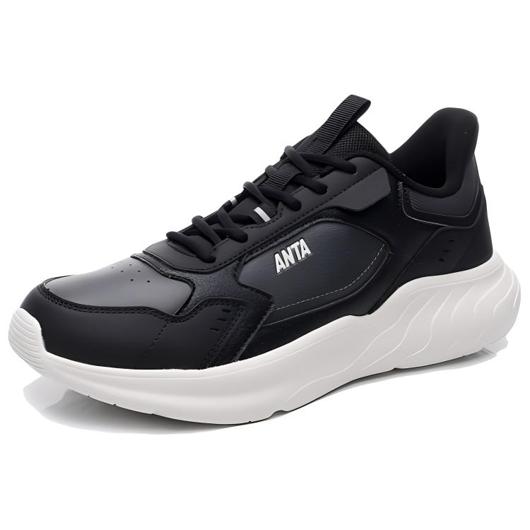 Anta Textile, Artificial Leather Slip Resistant Abrasion Resistant Low top Casual Shoes Men's Black Gray 112418814-2