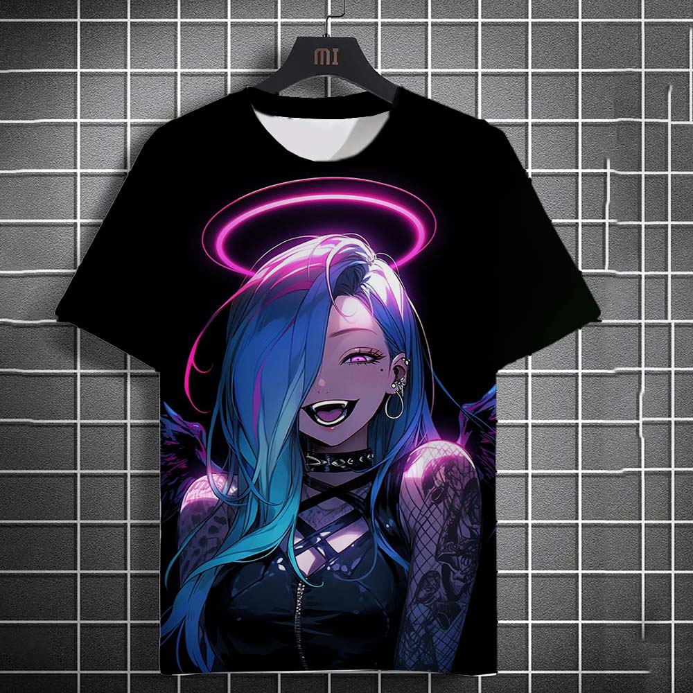 Cartoon Tattoo Girl Pattern Men's T-Shirt 3d Printed Oversized Sweatshirt For Men Bad Girl Harajuku Top Short Sleeve T Shirts