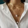 Simple Special-Shaped Imitation Pearl Chain Necklace, Temperament Round Bead Fringe Multi-Layer Geometric Necklace