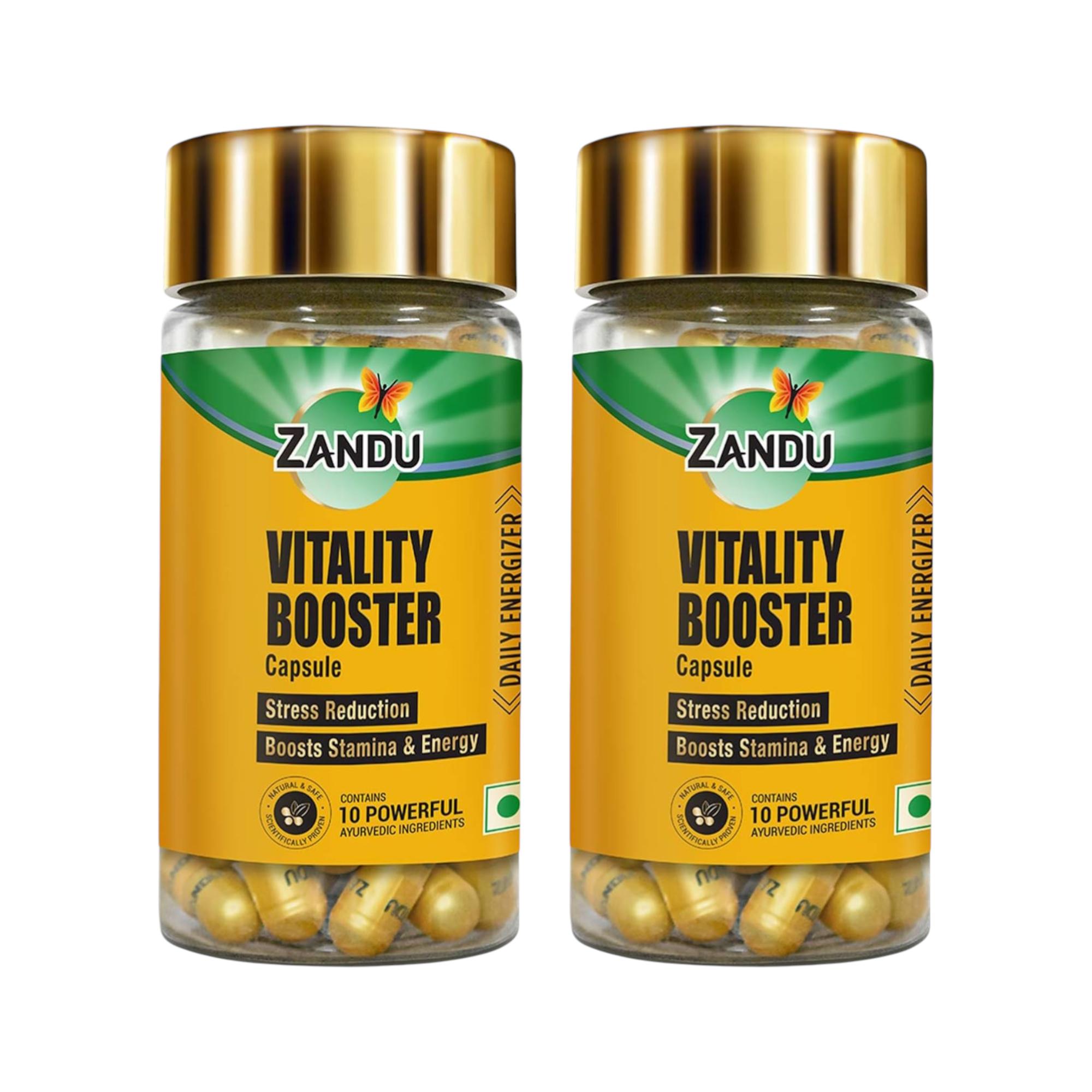

Zandu Vitality Booster Capsules With Ashwagandha Shilajit Safed Musli For Daily Energy Strength Stamina Support Supplement Pack Of 2 X 60 Veg Capsules
