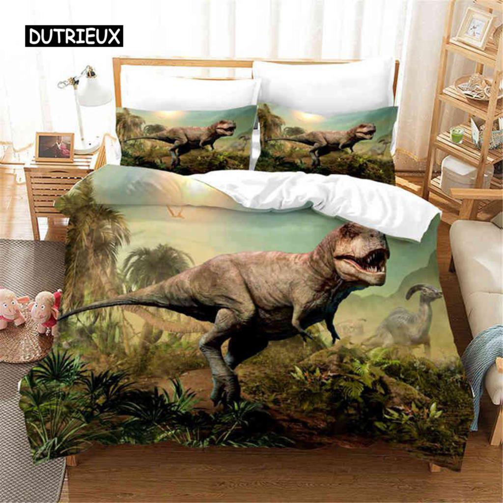 Dinosaur Duvet Cover Set King Size Jurassic World Battle 2/3 Piece Twin Bedding Set Unique Dinosaur Bedding for Kids and Adults