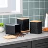 Square Metal Pattern Sealed Jar Coffee Beans Tea Sugar Food Storage Box 3-piece Set Bamboo Cover Storage Tank