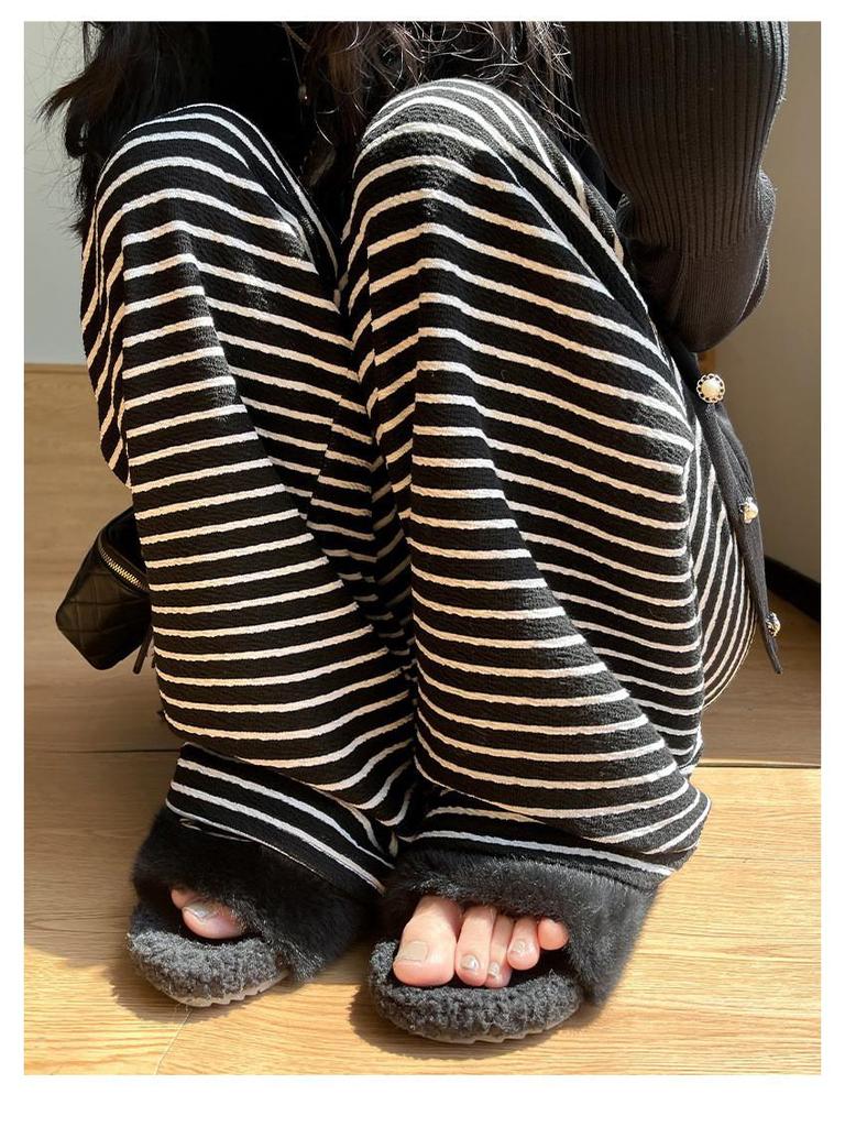 Women's 2025 Striped Terry Pants - Autumn/Winter Casual Lazy Stroll, Narrow Straight Leg, Wide Leg Trousers.