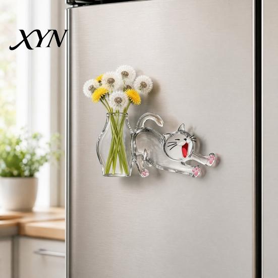 Transparent Vase Magnet Cat Whiskers Holder Refrigerator Magnet, Furs Keepsake Furry Friend Memory Fridge Pet Memorial Decoration for Home,